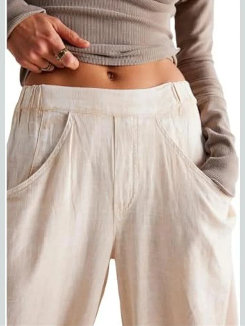 Free People Relaxed Wide-Leg Linen Pants in Taupe